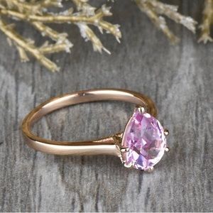 Pink sapphire 14k rose gold pear ring engagement